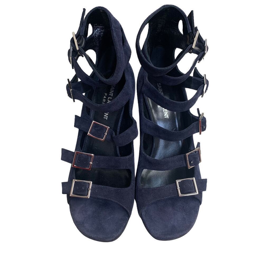 YSL Saint Laurent Babies Suede Gladiator Heeled Sandals SZ‎ 7